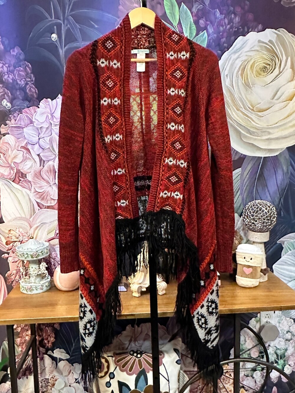 Maurices M Aztec Fringe Cardigan Waterfall Draped Boho Western Southwestern